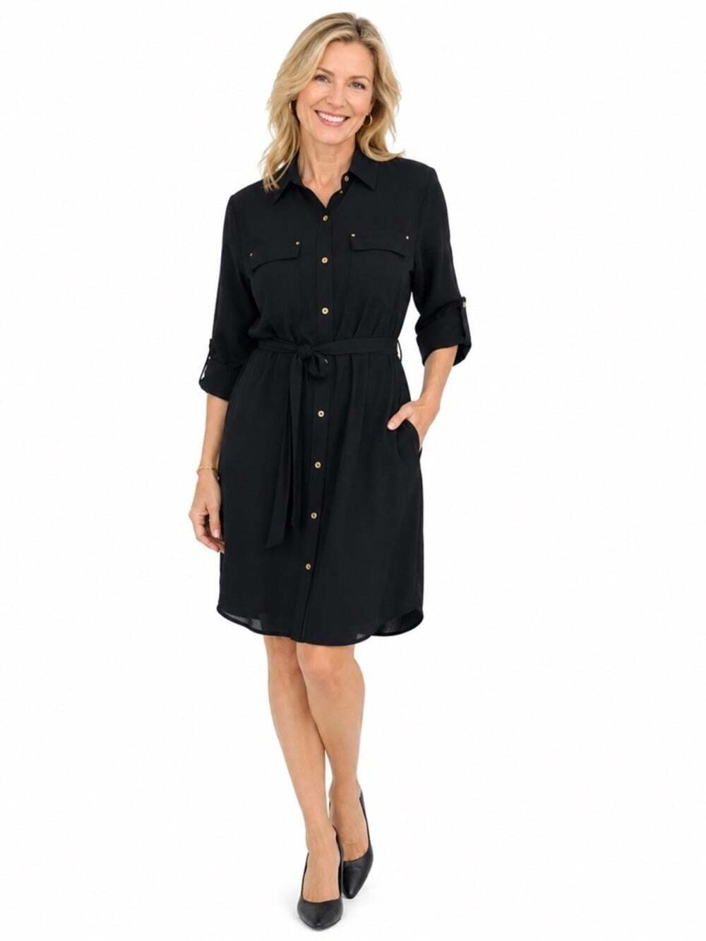 Calvin Klein Women’s Lightweight Button Front Belted Casual Dress Size 8